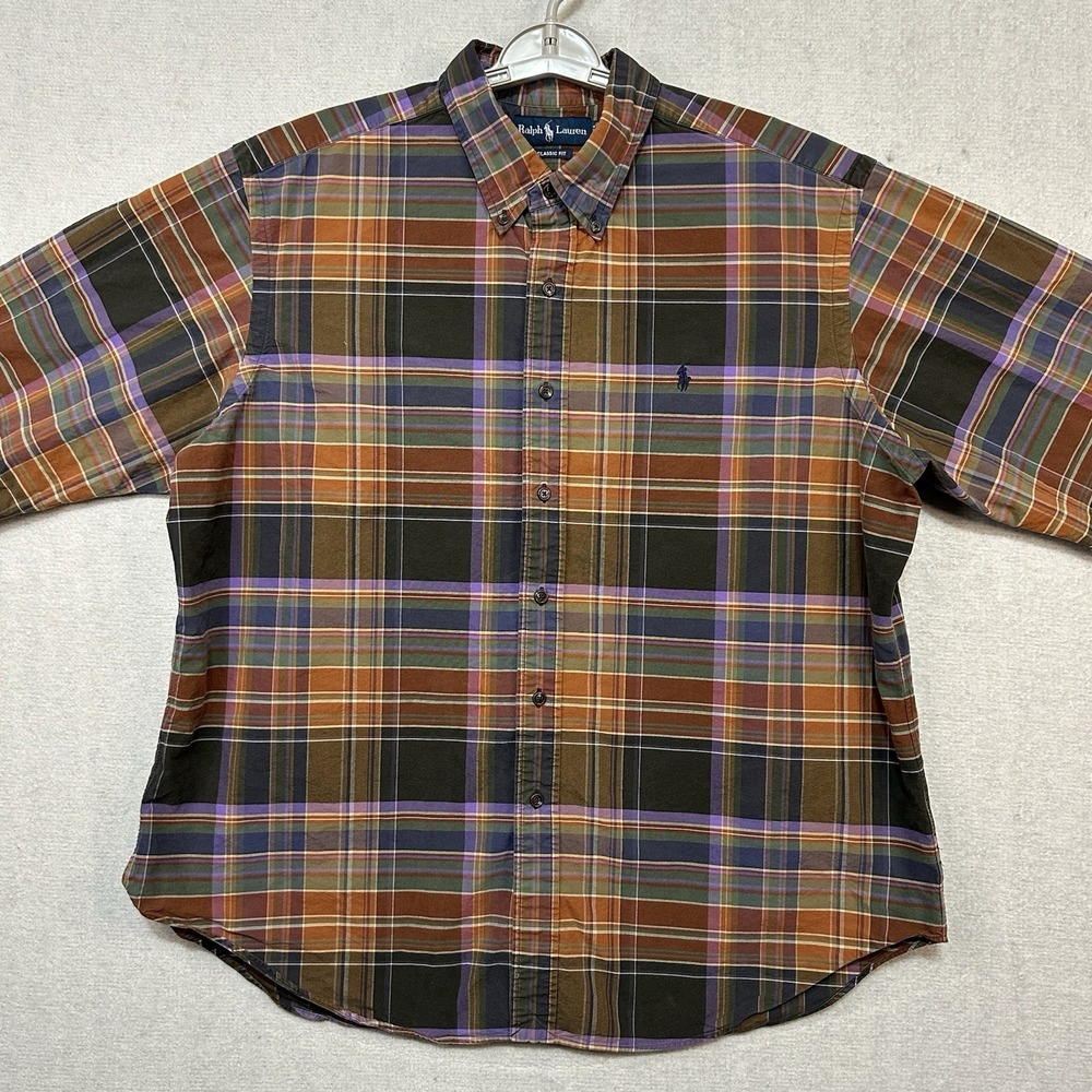 Ralph Lauren Classic Fit Men's Button Down Plaid‎ XXL Long Sleeve Shirt Casual